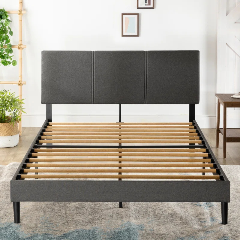 Cambril 38 inch Upholstered Platform Bed Frame with Sustainable Bamboo Slats