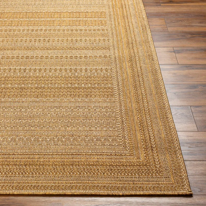 Gracie Oaks Tailyn Striped Machine Woven Polypropylene Indoor / Outdoor Area Rug in Tan/Brown