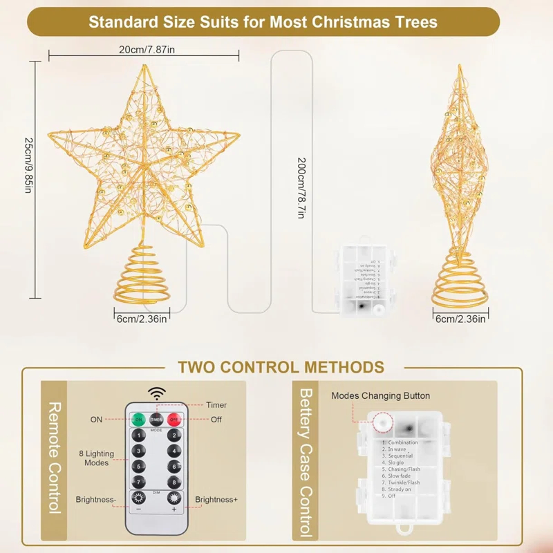 Christmas Tree Topper, 40 Light Tree Topper Star, Christmas Tree Topper Lighted, Prolong Wire Star Tree Topper With Remote Control For Christmas Decorations, Holiday, Vacation, New Year