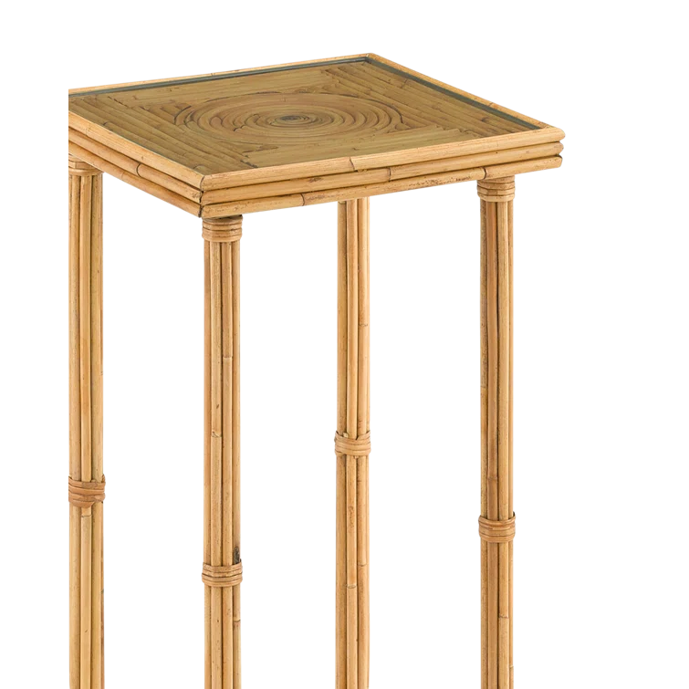 Silang Square Natural Rattan 23.75" End Table with Glass Top