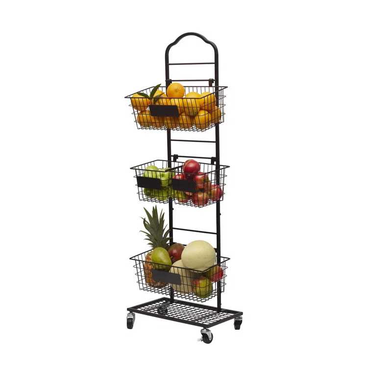 Gourmet Basics by Mikasa Gourmet Basics By Mikasa Mercato Adjustable 2 Or 3 Tier Standing Storage Fruit Basket Rack With Wheels, Black