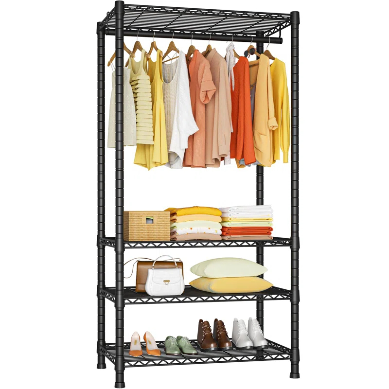 OLVOK Freestanding 4 Tiers Garment Rack For Hanging Clothes With Shelves And Clothes Racks