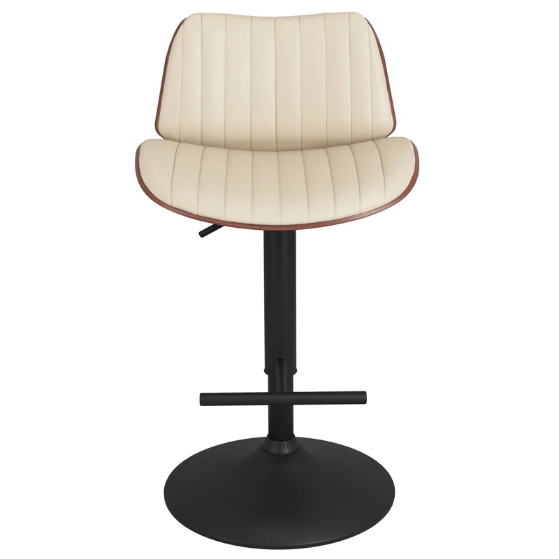 Simpli Home Goulding Adjustable Swivel Upholstered Mid-Century Modern Bar Stool with Hydraulic Lift and Footrest