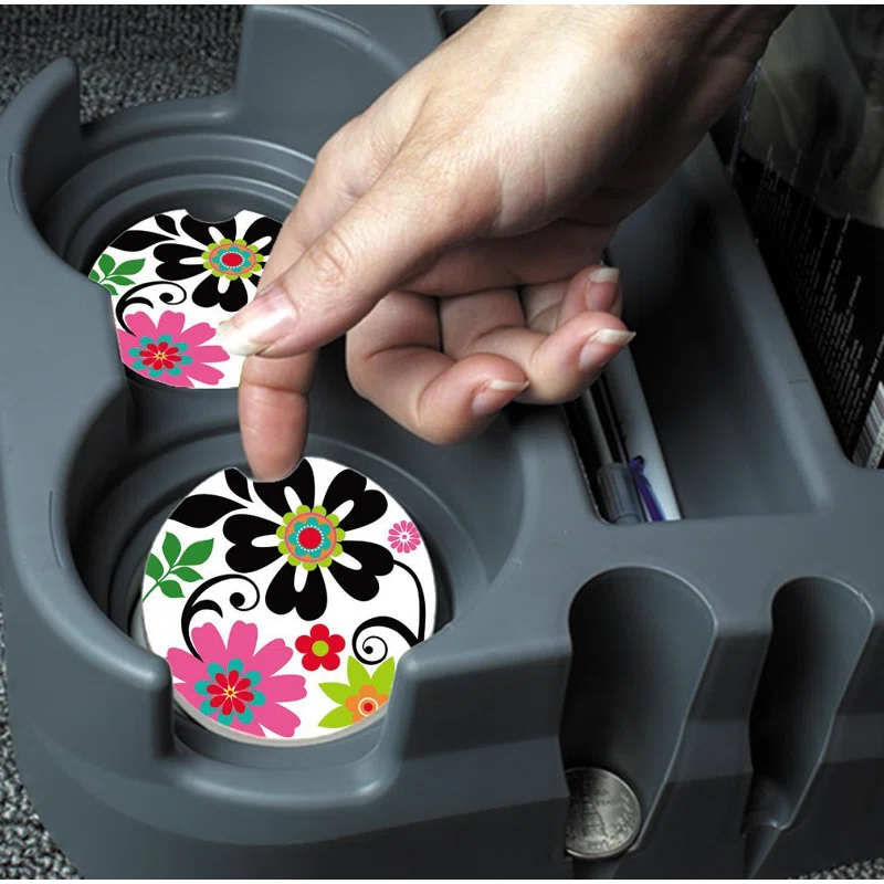 CounterArt Stoneware Round 2 Piece Car Coaster Set (Set of 2)