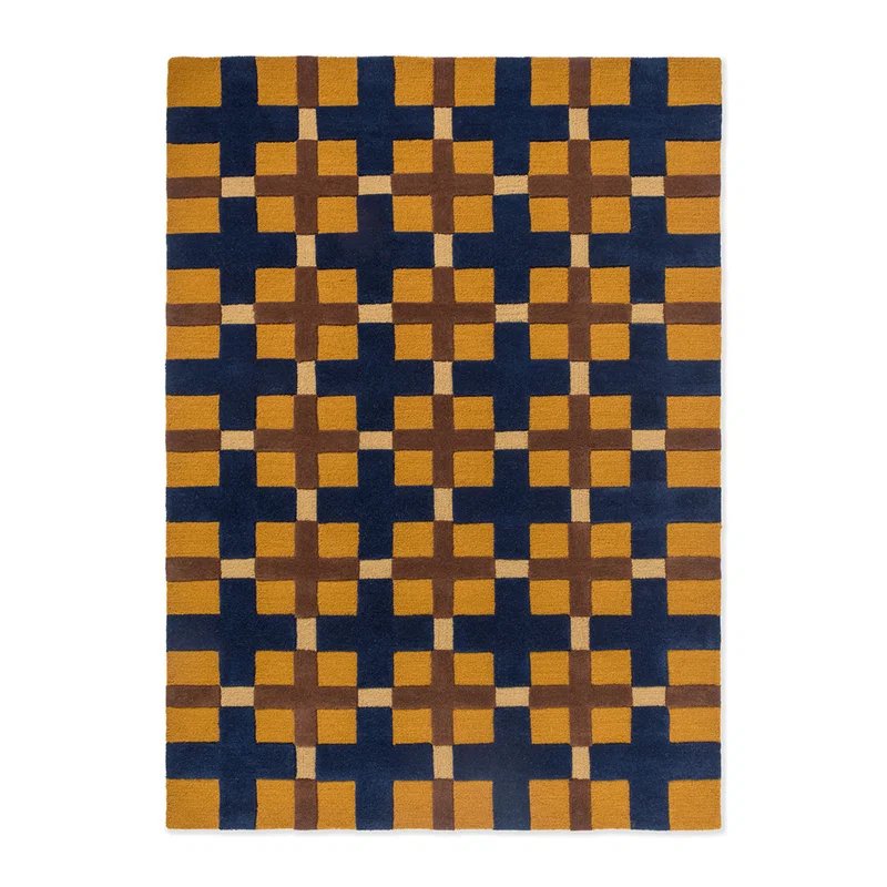 Brink & Campman Rectangle Plaid Hand Tufted Wool Area Rug in Orange/Brown