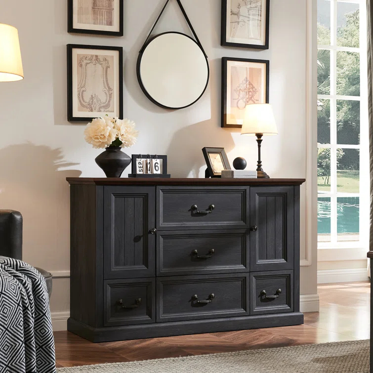 Wildon Home® Caeden 47.5" Wide Farmhouse Dresser for Bedroom, Wood Rustic Storage with 5 Drawer