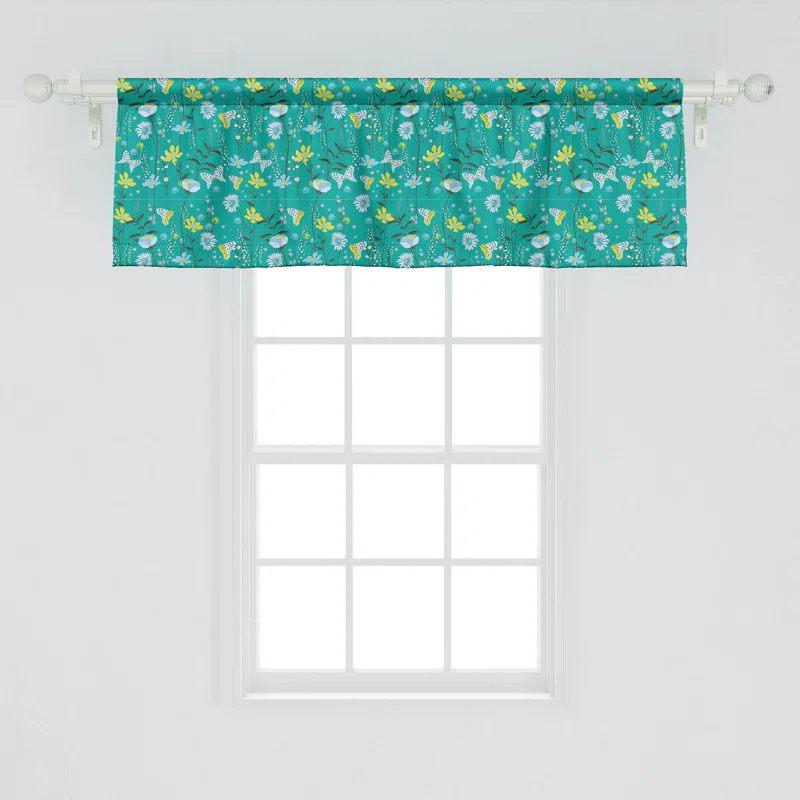 Ambesonne Ambesonne Floral Valance Pack of 2 Wild Flowers and Butterflies Dark Seafoam and Multicolor