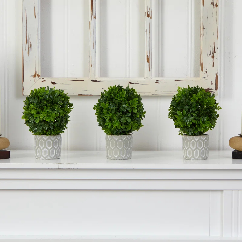 Primrue 9in. Boxwood Artificial Mini Topiary (Set of 3)