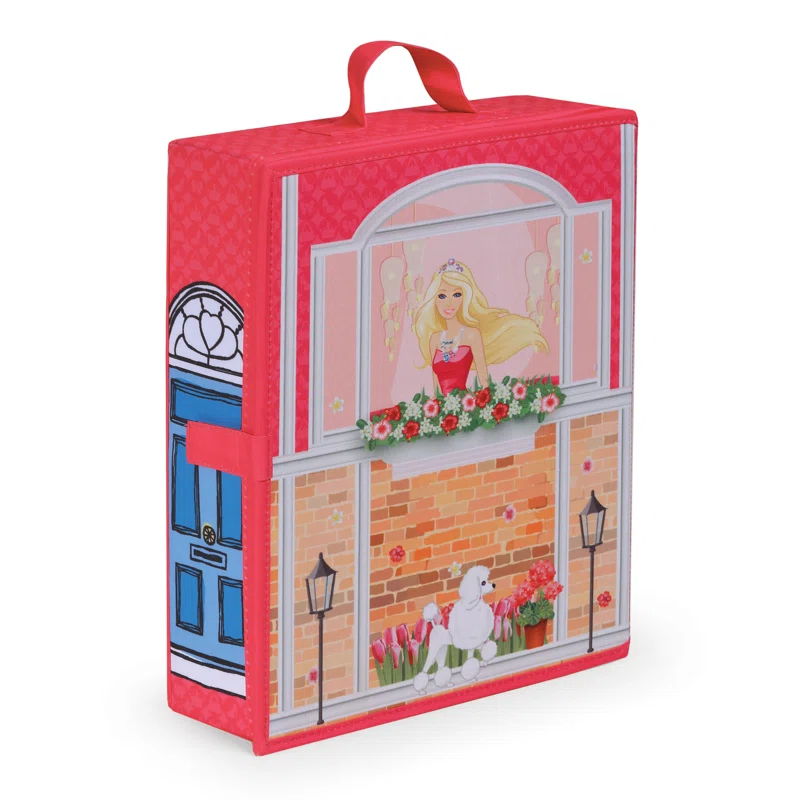 Badger Basket Home & Go Dollhouse Playset Travel & Storage Case with Bed/Bedding for 12-inch Fashion Dolls - Pink/Multi