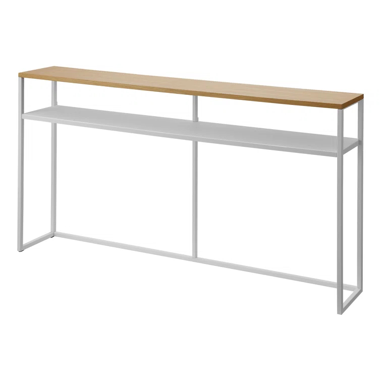 Yamazaki Home Tower Long Console Table For Entryway Or Hallways, Narrow Behind Sofa Table With Wooden Top And Metal Shelf - Shelf, 26" - Steel