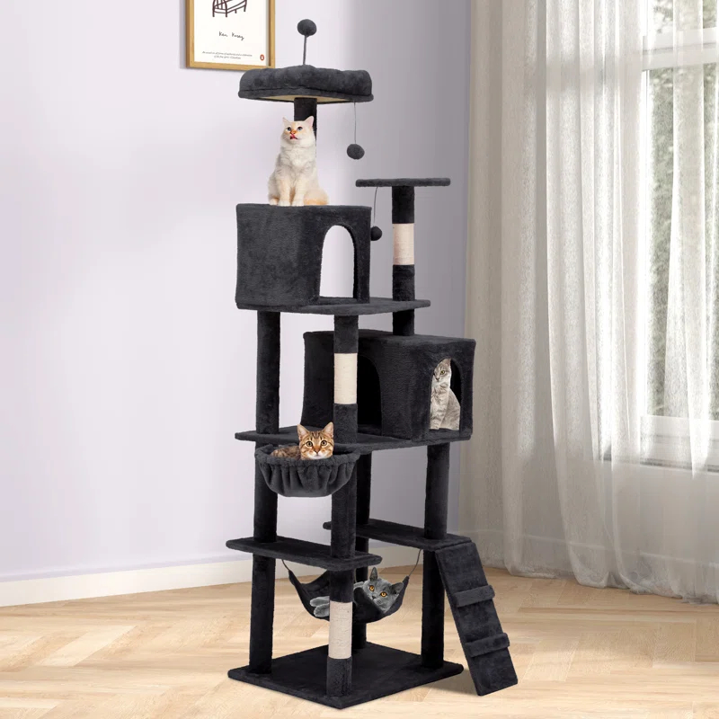 Archie & Oscar™ 75" Tall Cat Tower Condo, Multi-Level Cat Tower With Balls, Plush Perch, Hammock, And Sisal Posts For Large Indoor Cats