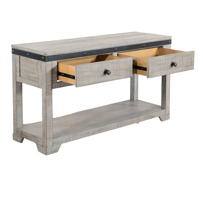 Benjara Nelly Sofa Table W Drawer, Shelf, 48 Inch, Black, Gray Mahogany Wood