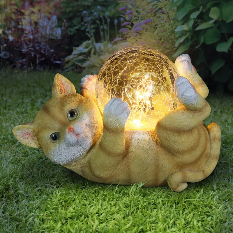 Exhart Exhart Solar Cat Playing with LED Crackle Ball Garden Statuary, 10.5 by 7.5 Inches
