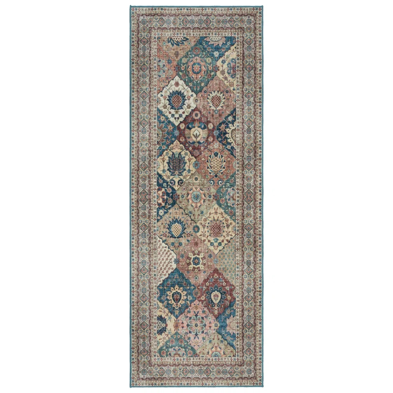 Gertmenian Crystal Print Cinzia Washable Digital Print Traditional Patchwork Border Area Rug
