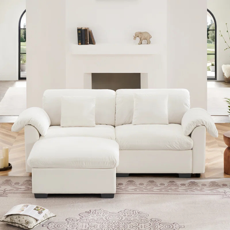 Everly Quinn 2 Seater Deep Seat Cloud Like Sectional Couch With Storage Space Under Each Seat, Modular Sectional Sofa With Storage Reversible Ottoman,Velvet Sectional Sofa
