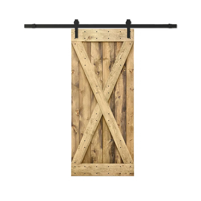 Calhome 84'' Solid Wood Paneled Stained with Installation Hardware Kit Barn Door