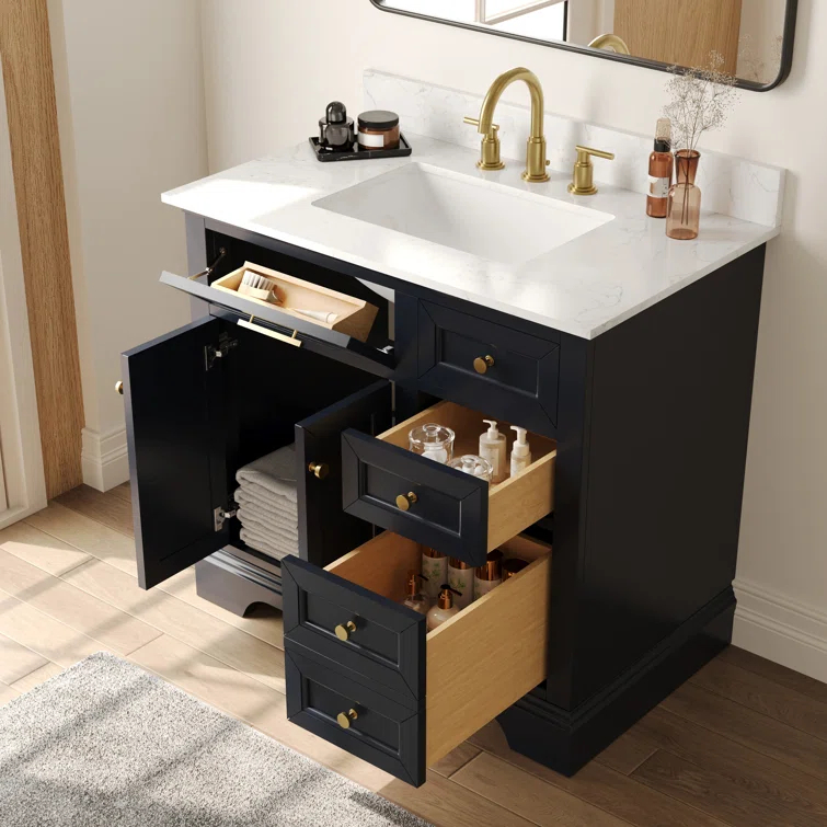 DeerValley Heritage 36'' Fully Assembled Single Bathroom Vanity with Backsplash, 3 Colors Available White/ Navy Blue/ Gray