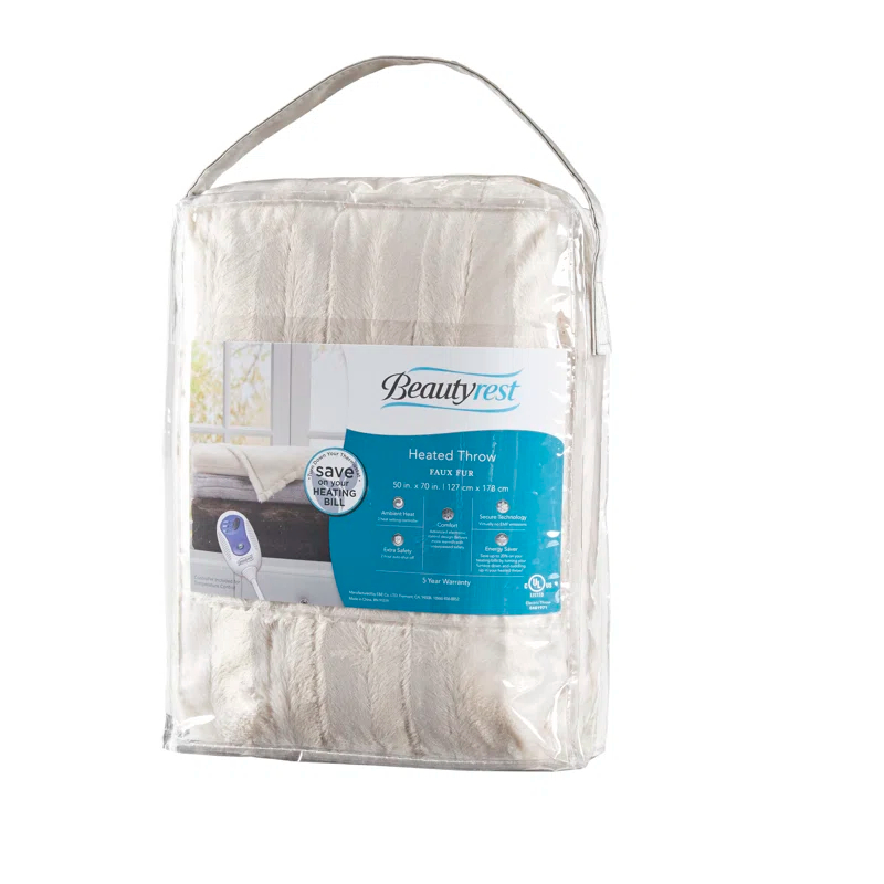 Beautyrest Heated Duke Faux Fur Throw