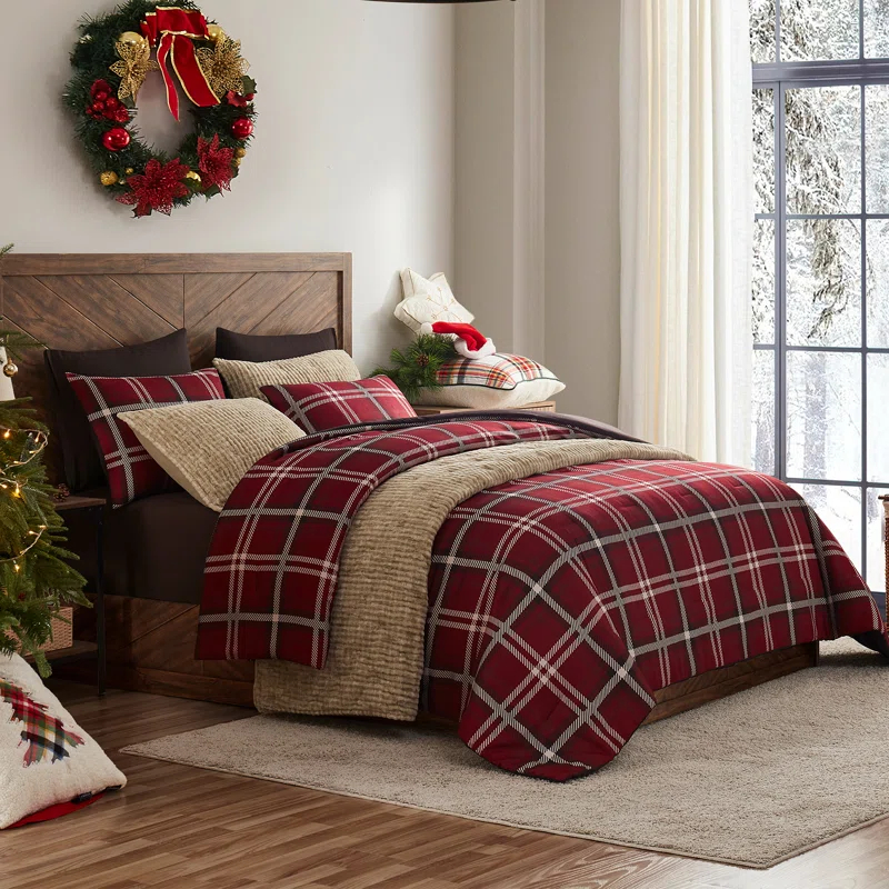 Wonderful Textile Wonderful Cozy Faux Cashmere Comforter Set Classic Plaid Geometic With Herringbone Texture