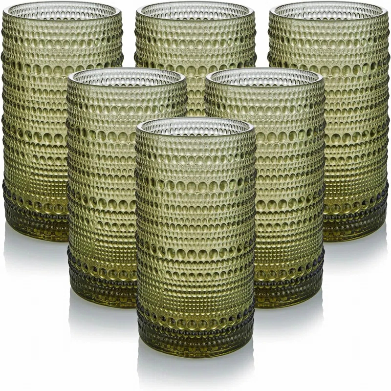 Vintage Glassware Drinking Glass Set of 6, Nailhead Glass