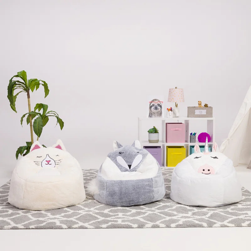 Posh Creations Animal Bean Bag Chair Structured Comfy, Cozy and Soft Filled Kid Bean Bag Lounger Seat for Gaming, Reading and Watching TV, for Children, Multiple Faux Fur Animal Chair Designs