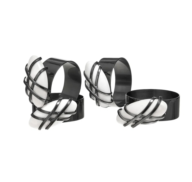 Godinger Silver Art Co Midnight Pebble Napkin Ring Set (Set of 4)