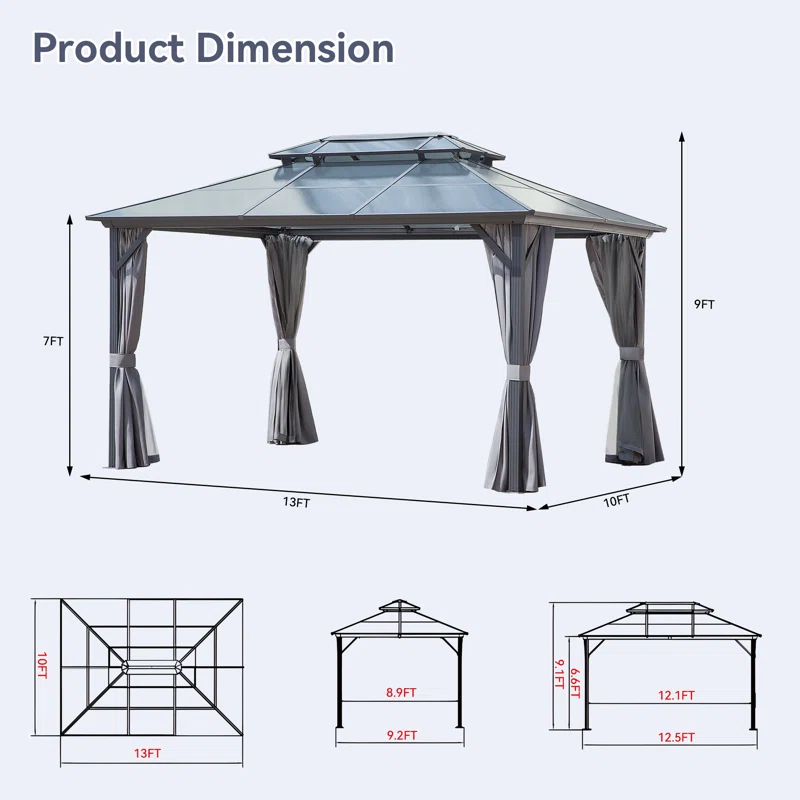 Joyside 13 Ft. W X 10 Ft. D Aluminum Patio Gazebo