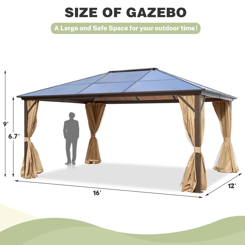 EROMMY 16 Ft. W x 12 Ft. D Aluminum Patio Gazebo