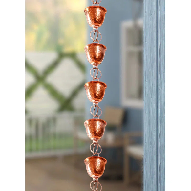 Monarch Rain Chains Pure Copper Hammered Cup Rain Chain Replacement Downspout for Gutters
