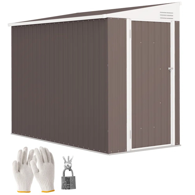 Outsunny 4' x 7.7' Metal Outdoor Storage Shed, Lean to Storage Shed, Garden Tool Storage House with Lockable Door and 2 Air Vents for Backyard, Patio, Lawn