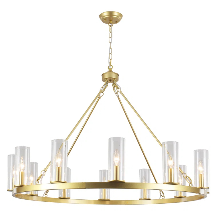 Mercer41 12 - Light Dimmable Wagon Wheel Chandelier With Clear Lampshade
