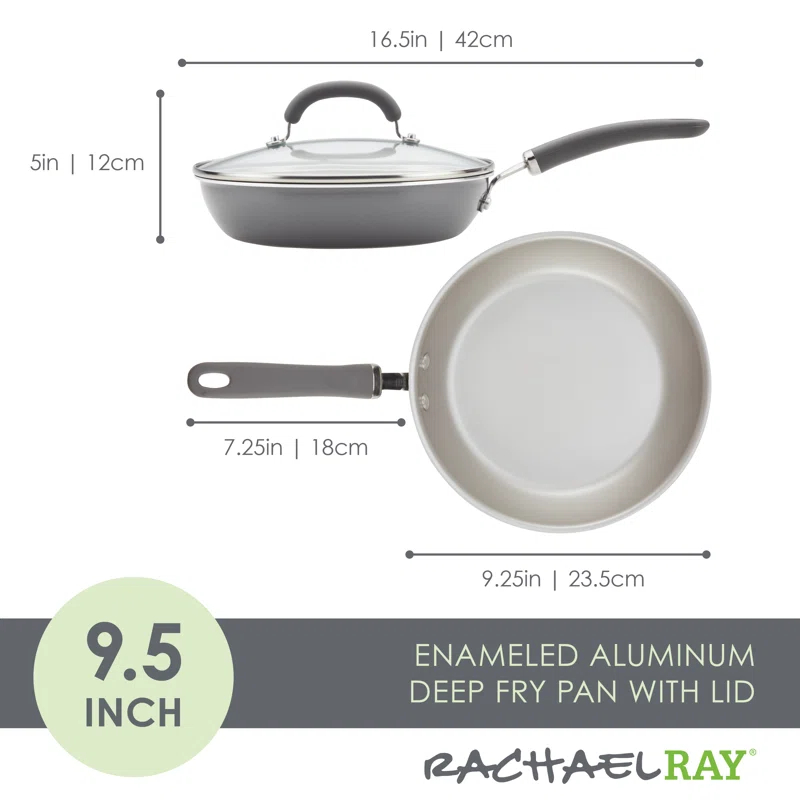 Rachael Ray Rachael Ray Create Delicious Nonstick Induction Deep Frying Pan / Skillet with Lid, 9.5 Inch