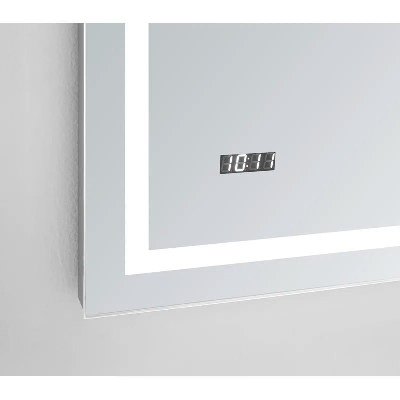 AQUADOM Daytona LED Wall-Mount Mirror for Bathroom with 3 Color Lighting, Touch Control, Dimmer and Defogger, Digital Clock