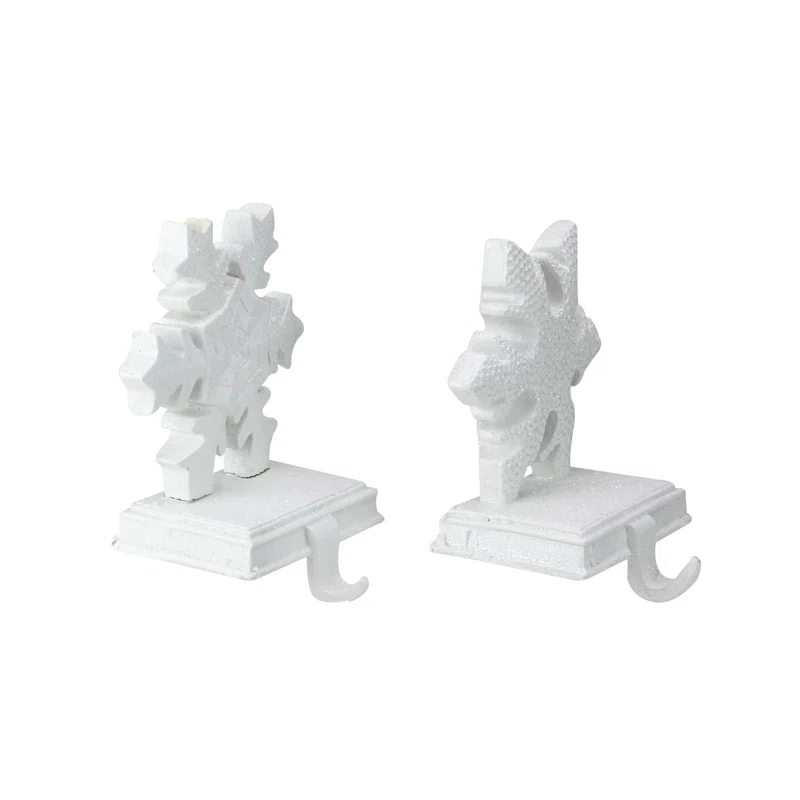 Set of 2 White Glittered Snowflake Christmas Stocking Holder 6.5"