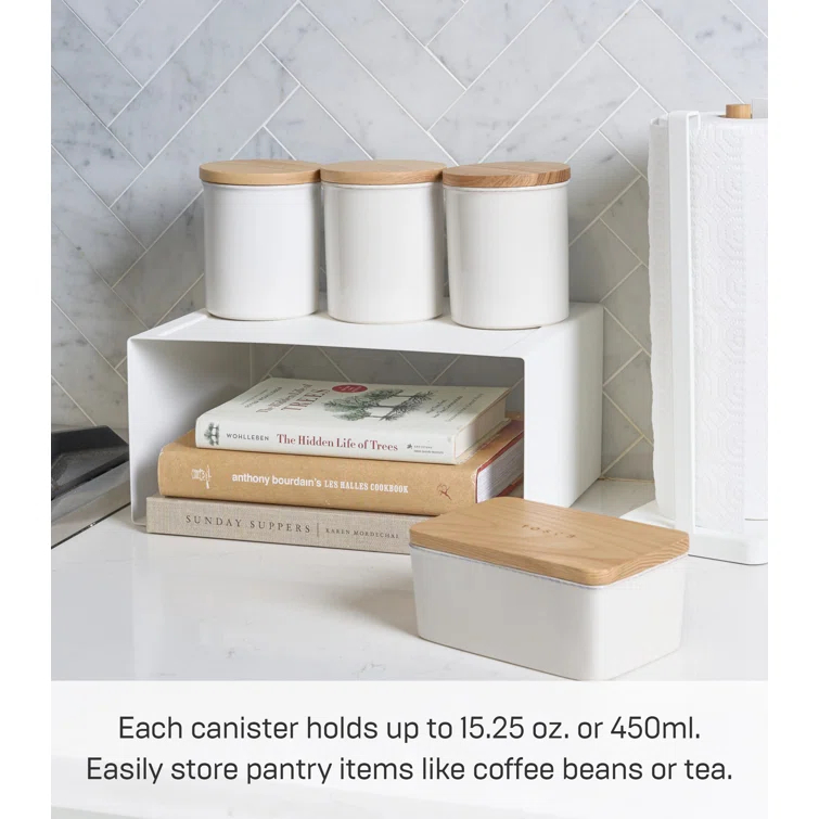Tosca Yamazaki Home Ceramic Canister, Dry Food Kitchen Storage Container, Plain, 15.25 oz. Airtight