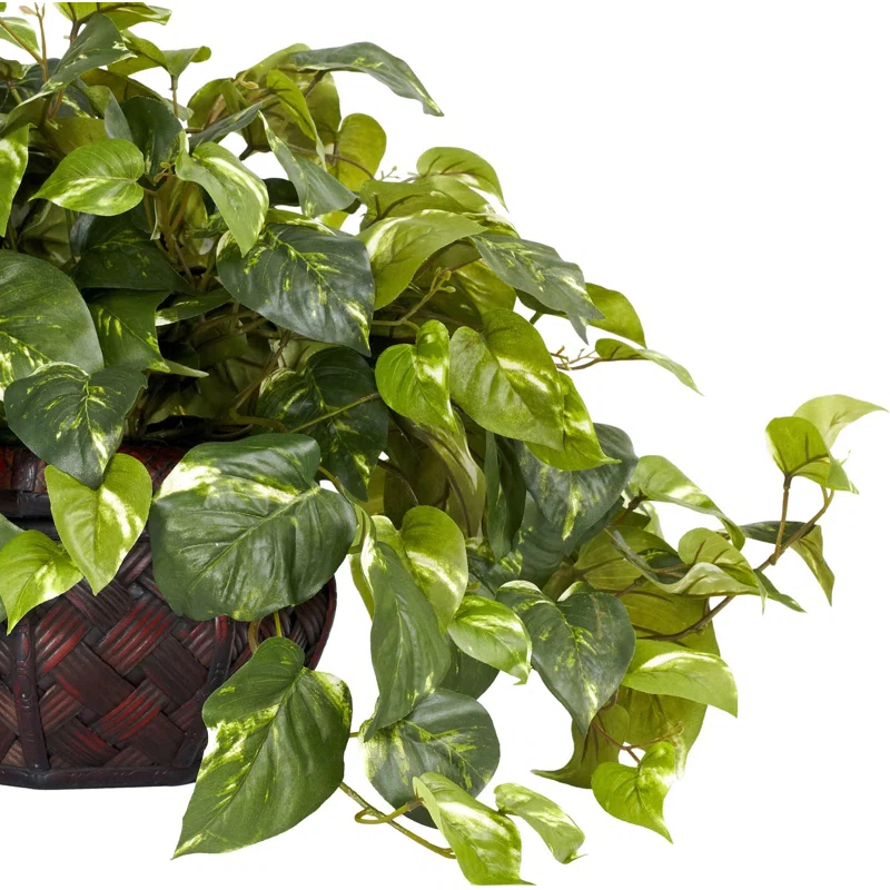 Primrue Artificial Plant Fake Plant Pothos with Decorative Vase Silk Plant,Green