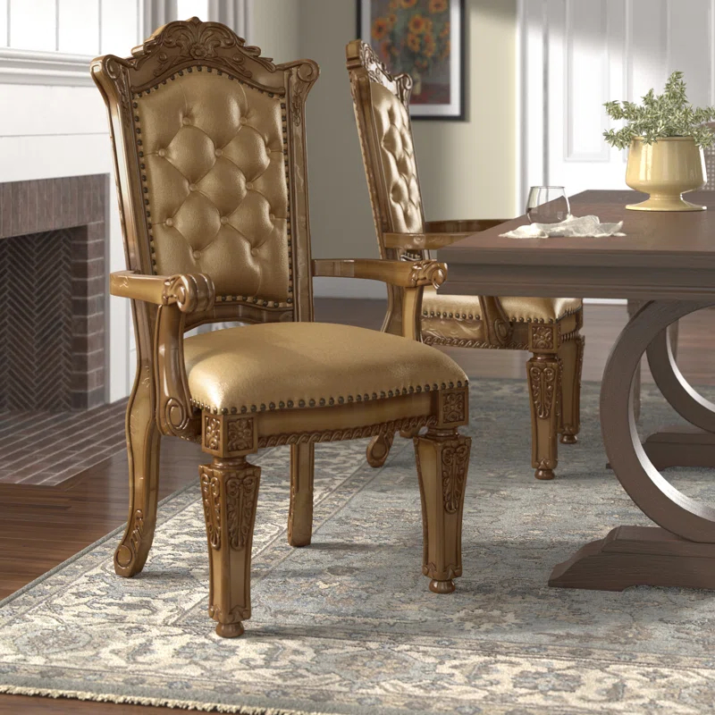 ACME Furniture Vendome Tufted Arm Chair in Bone and Gold Patina (Set of 2) (Set of 2)