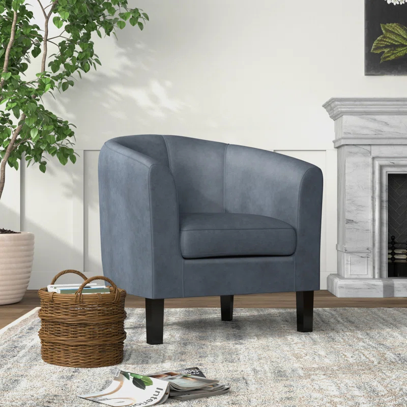 Simpli Home Austin 30"W Upholstered Vegan Faux Leather Contemporary Tub Accent Chair with High Arms and Deep Seat