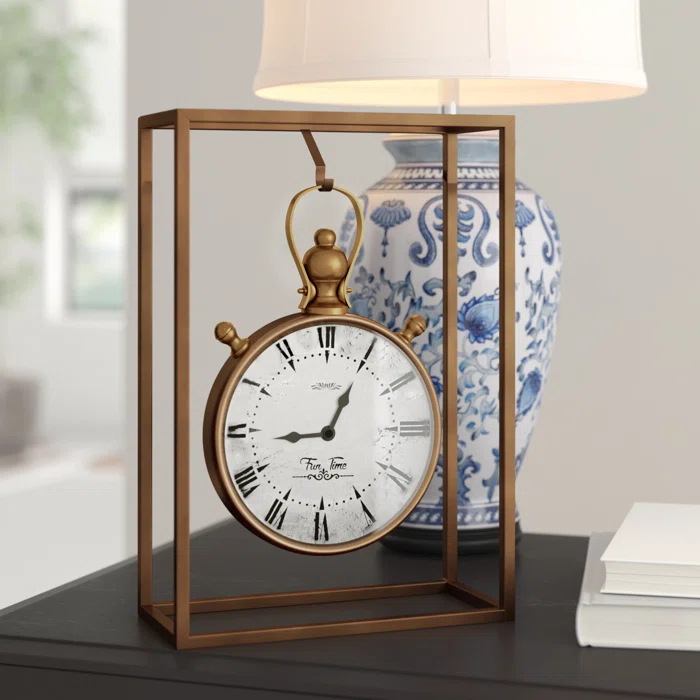 Alcott Hill® Canete Traditional Roman Numeral Metal Quartz Movement / Crystal Tabletop Clock in Brass