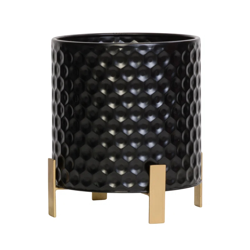 Aspire Ebony Mid Century Modern Indoor Metal Pot Planter 4-Leg Metal Base