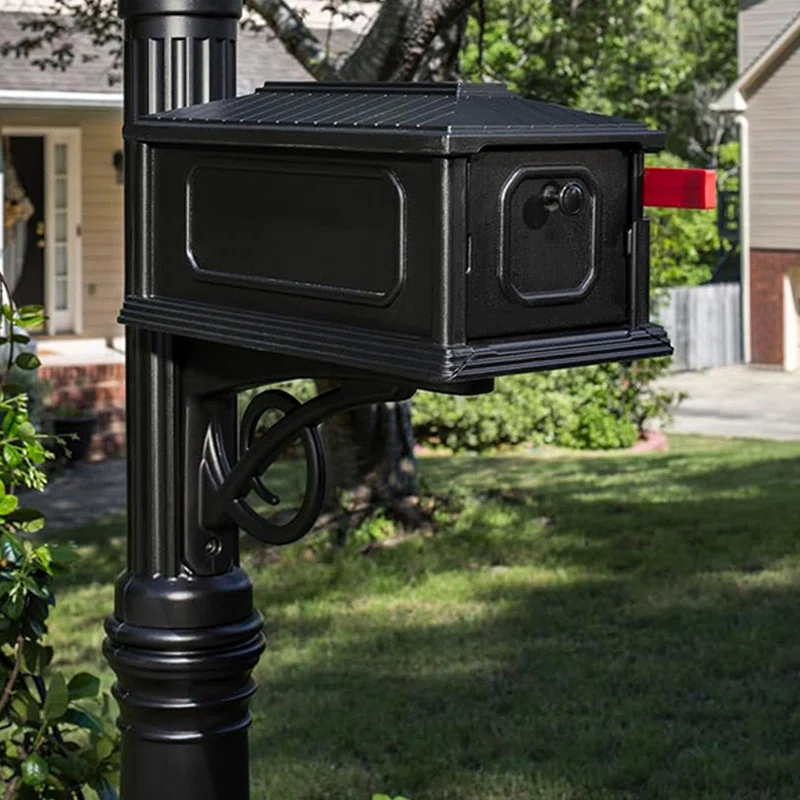 Architectural Mailboxes Stratford All-in-One, Medium, Plastic, Mailbox & Post Combo, Black