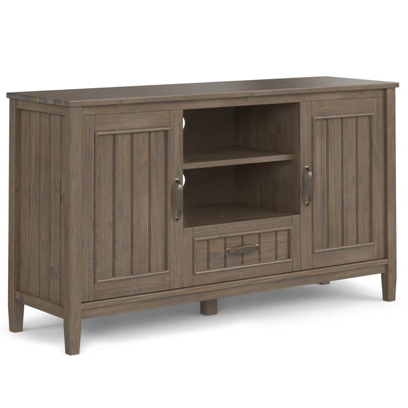 Simpli Home Lev SOLID WOOD TV Media Stand in Smoky Brown For TVs up to 60 inches