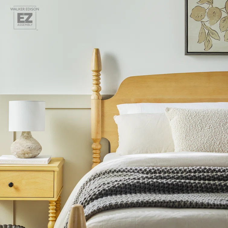 Walker Edison Vivienne Traditional Easy Assembly Solid Wood Turned Spindle Bed