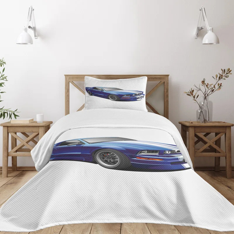 Ambesonne Ambesonne Teen Room Bedspread Set Race Car Vivid Blue Grey