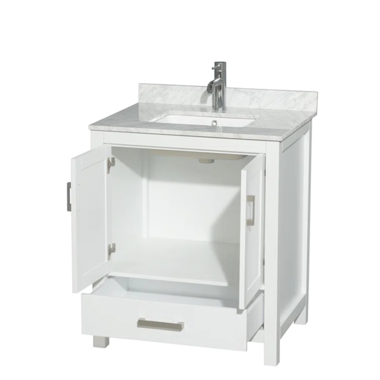 Wyndham Collection Sheffield 30" Freestanding Single Bathroom Vanity with Marble Top
