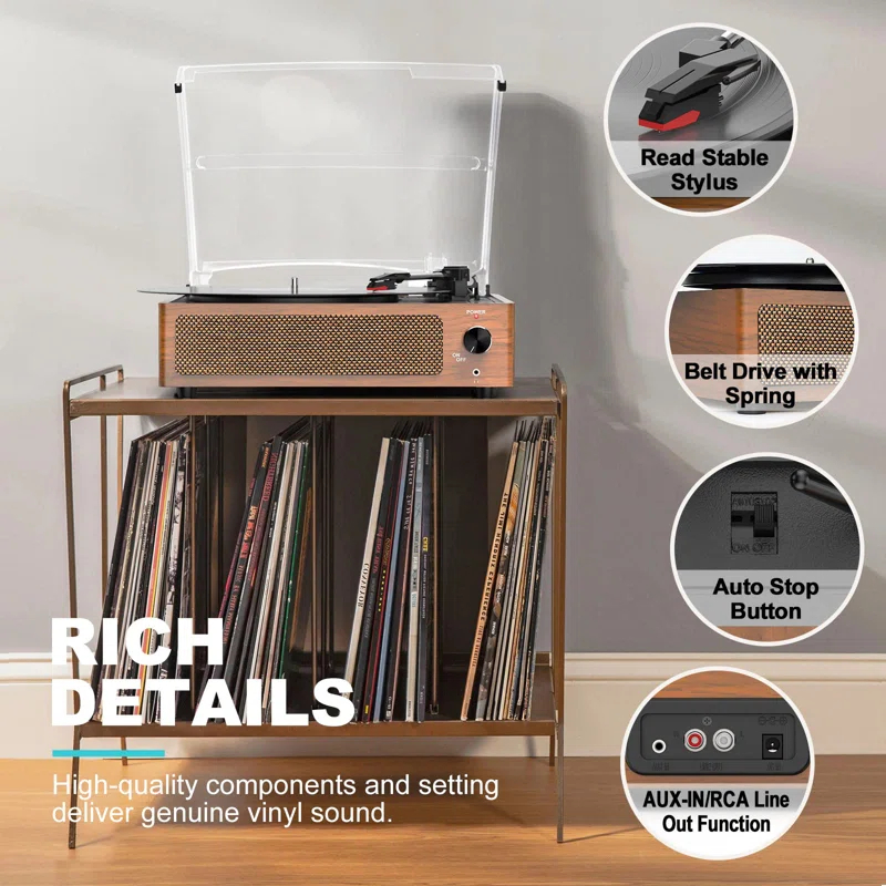 BEACHWATER POOL & SPA, LLC Vinyl Record Player With Speakers Vintage Turntable For Vinyl Records Belt-Driven Turntable Support 3-Speed Bluetooth Playback Headphone AUX RCA Line LP Vinyl Players For Sound Enjoyment Retro