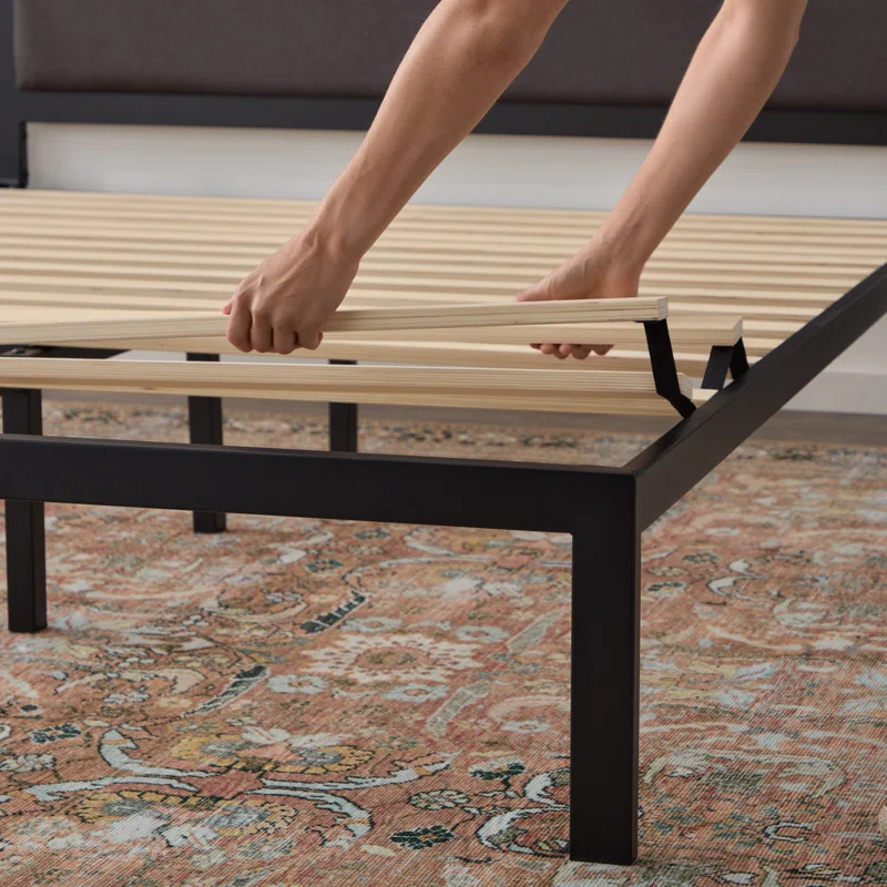 Brookside Metal Bed Frame with Rounded Upholstered Headboard