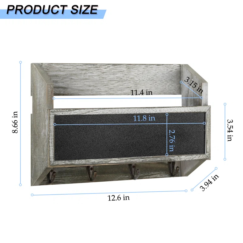 Lun Solid + Manufactured Wood Wall Organizer with Key Hooks