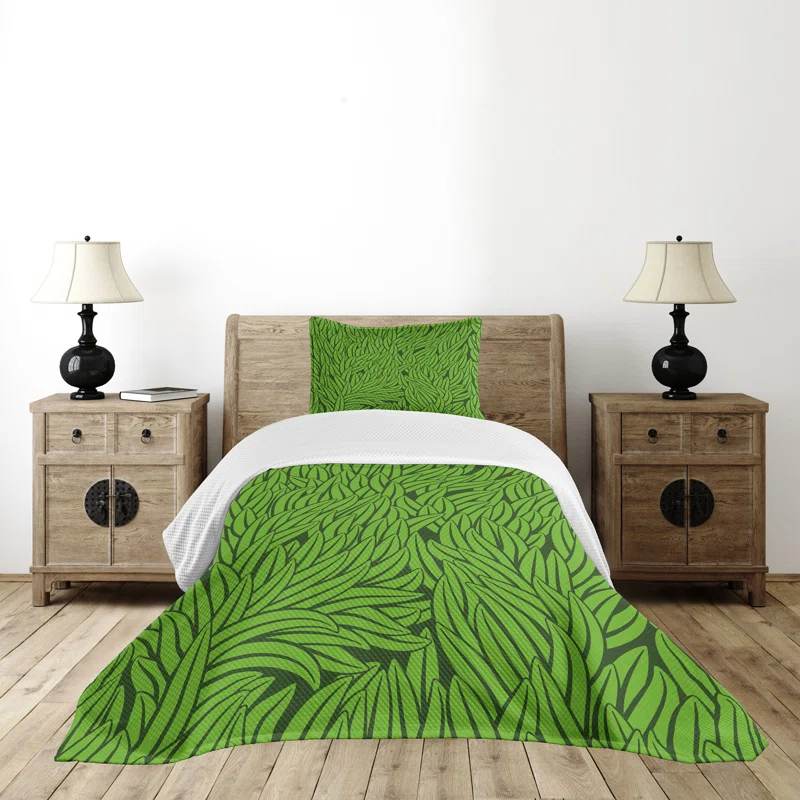 Ambesonne Ambesonne Green Bedspread Set  Grass Growth Abstract  Lime Green Emerald