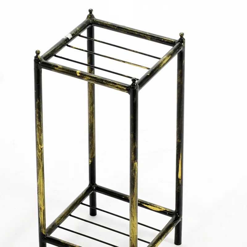 HEIMAO Stone Slab 2 Tier Small Square Cast Metal Plant Stand